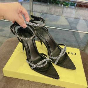 Sandal cao gót cao 9 phân dây đá mũi nhọn SG01 cao cấp sang đẹp ( phom 15)