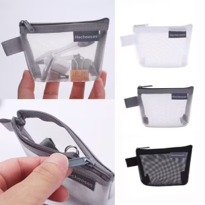 1pcs Portable Nylon Mesh Storage Bag Transparent Coin Purse Mini Stationery Bag Cosmetic Storage Bags