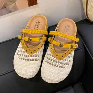 Free Shipping Thick-Soled Breathable Mesh Two-Way Wear Fashionable Slip-On Sandals For Women 2026 Summer New Style Hollowed-Out Half-Slipper