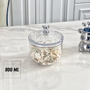 Locaupin Transparent Airtight Canister Jar Bear Handle with Silicone Lid Food Storage Dispensers Kitchen Organizer
