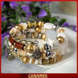 Miễn phí vận chuyển✨ Bohemian quyến rũ hạt bọc vòng đeo tay pha lê cổ điển màu ngọc lam và Agate đính cườm nhiều lớp Vòng đeo tay Bangle