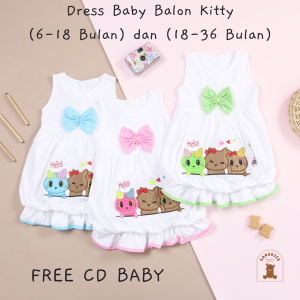 Dress Bayi Perempuan Balon Kitty untuk Anak 6 Bulan-3 Tahun Free Celana Dalam Bayi Murah Terjangkau / Dress Baby Gaun Bayi Bahan Katun / Bisa COD Bayar di Tempat