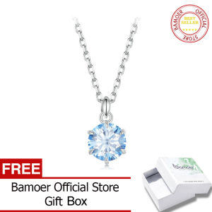 BAMOER 925 Sterling Silver 1CT Blue Moissanite Pendant Necklaces White Gold Plated Engagement Jewelry With Certificate MSN031