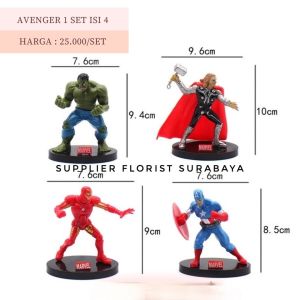 SFS - [1 SET ISI 4] MINIATUR KUE TART AVENGER THOR HULK IRON MAN CAPTAIN AMERICA KAPTEN AMERIKA HULUK HIASAN KUE ULANG TAHUN ANAK LAKI LAKI PEREMPUAN CAKE TOPPER BAKERY DIY FIGUR FILM