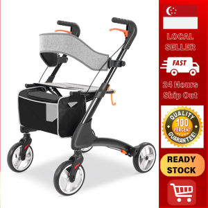 (In SG) 【 Push and sit 】 Breathable soft seat cushion+oversized shopping bag walking aid for elderly people anti fall assistance rehabilitation walking multifunctional walking aid hand push scooter