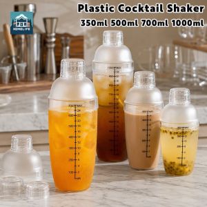 Plastic Cocktail Shaker Cup Measuring Scale Leakproof Food Grade Bar Mixer For Juice Milk Tea Wine Home Kitchen