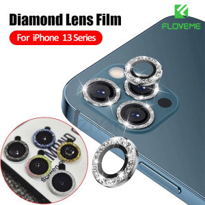 FLOVEME For iPhone15ProMax 3 Pieces Pack Bling Diamond Camera Lens Camera Protector Glass Cover Metal Ring Lens Tempered Glass Film Cover For Apple15 Pro Max 14 Plus 13 12 Mini 11