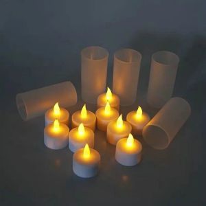 (In stock) Set of 12 Creative LED Candle Lamp Rechargeable Flickering Candle Night Light Simulation Flame TeaLight Home Wedding Decor-AMBER