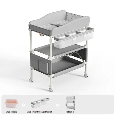 Foldable Baby Changing Table with Wheels - Adjustable Height Portable Diaper Changing Station for Travel Home Nursery - Space Saving with Lockable Casters Safety Belt & Storage Shelf