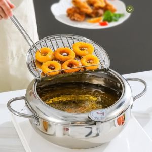 LIVELYN Tiếng Nhật Nồi chiên sâu Nhiệt kế thép không gỉ Chảo chiên tempura Dày lên Tiết kiệm dầu Chảo chiên sâu Bếp Gas Cảm Ứng