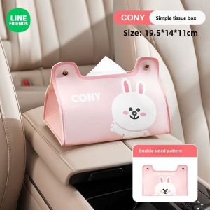 100% Authentic Line Friends Car Tissue Box Holder PU Leather Waterproof Moisture-proof Tissue Storage Box Cover Sanitary Box Tisu BROWN CHOCO CONY LFB99/LFB158/LFB204