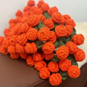 SMVU Unfinished Rose Bouquet Blanket Handmade Woven DIY Craft Crocheted Bouquet Blanket Creative Fashion Artificial Knitted Blanket For Girlfriend and Mom Gift