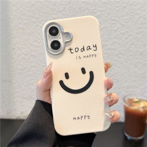 💗Internet celebrity trend+In stock+COD Cartoon cute leather pattern smiling face all inclusive anti fall Phone Case for IPhone 16 15 14 13 12 11 Pro Max X XS XR 8 7 Plus Dirt Resistant Soft TPU Shell