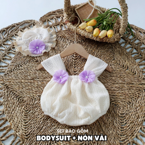 BD114 Bodysuit dây ren kem hoa tím RIOKIDS cho bé gái sơ sinh đi chơi du lịch Lễ Tết