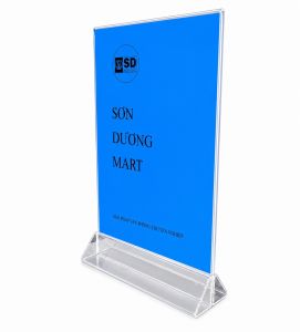 Menu mica A5 loại dọc đế trắng tam giác