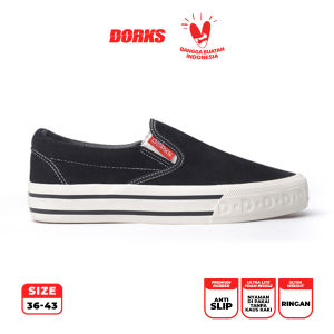 Dorks Slip On Cordoray Black - Sepatu Sneakers Casual Pria Wanita Sepatu Sekolah Dorks