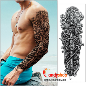 [HCM] Tattoo hình xăm dán Full Cánh Tay QB-3038 Hình xăm giả dán tạm thời chống nước mẫu thanh kiếm cá tính dành cho nam nữ