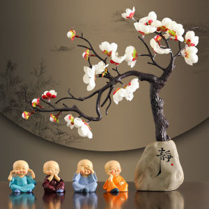 Bộ Tượng Chú Tiểu Tứ KhôngSet Chú Tiểu Kèm Bình Đá Hoa ĐàoTrang Trí Tủ Kệ Bàn Làm Việc