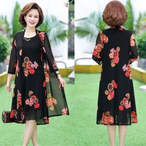 Herstore Moms Dress Plus Size Two Piece Set Plus Size Middle-aged Elderly Womens Summer Dress Temperament Reducing Age Dress