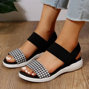 [Free Shipping] Plus-Size WomenS Summer Sandals Flat-Soled With A Slight Heel Thick Soles Open-Toe Design Elastic Straps And A Roman-Style Design