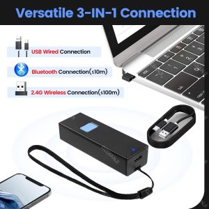 Bluetooth 1D QR 2D Barcode Scanner USB Wired & 2.4G Wireless & Bluetooth Bar Code Reader Portable CCD Screen Scanning PDF417 Data Matrix Image Scanner works with PC Android iOS