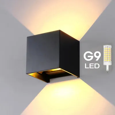 Modern LED Wall Sconces Lamp Waterproof IP65 Aluminum LED Wall Lighting Up and Down Outdoor Indoor Square G9 Replaceable Bulb for Entrance Living Room Bedroom Hallway Decor