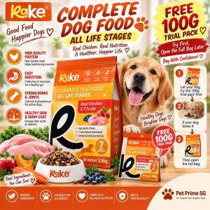 KAKE Complete Dog Food 2.5KG + FREE 100G Trial | Fresh Chicken | 7 Fruits | Digestive Care | All Life Stages