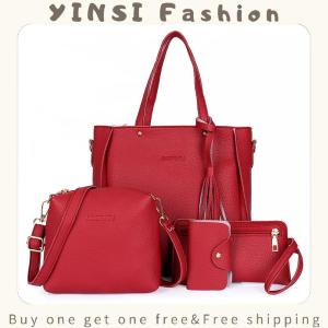 YINSI 4PCS Handbag Set Ladies PU Leather Shoulder Bag Four-Piece Picture Mother Bag Single Shoulder Bag Handbag