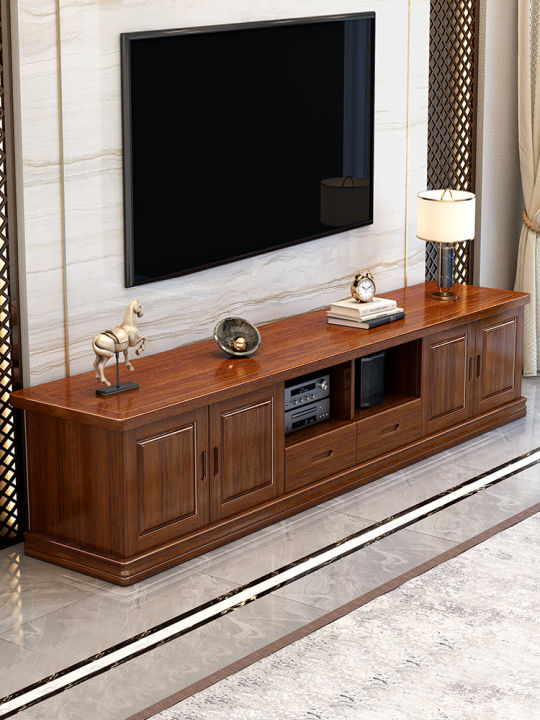 Walnut solid wood TV cabinet living room combination all solid wood ...