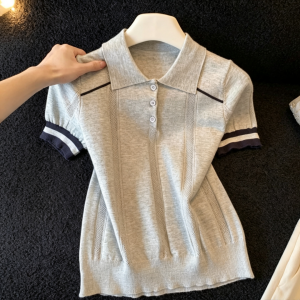 Màu chặn áo sơ mi ngắn tay với cổ áo mùa xuân và mùa hè phiên bản Hàn Quốc dịu dàng phong cách mềm mại và thời trang áo sơ mi nhỏ linh hoạt với tính khí