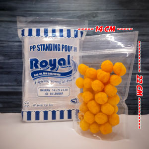 standing pouch kuat dan tebal zipper lock seal isi 50 pcs by royal pp / plastik klip / plastik snack/ plastik kopi / plastik bungkus makanan/ oleh oleh kacang permen dll