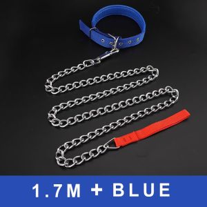Stainless Steel Dog Chain and Collars Dog Leash Big Dog Chain Dog Collar Adjustable Durable 1.2M/1.7M