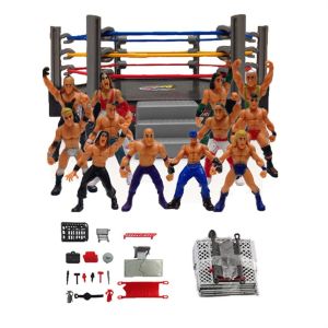 TASTY ZONE Fighting Station Wrestling Toys Wrestler Athlete Arena Cage Wrestling Figure Realistic Accessories Action Figures Gladiator Model Set Battle Game Toy