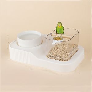 ER52858 Transparent Parrot Stand Wide Mouth with Feeder Cups Bird Training Stant Fixed Defecation Stand Removable Tray Parrot Activity Center Grinding Claws