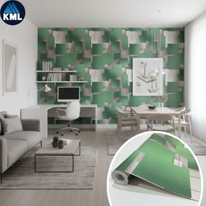 Wallpaper Dinding Ruang Tamu Kamar Studio Motif Kotak 3 Dimensi Hijau