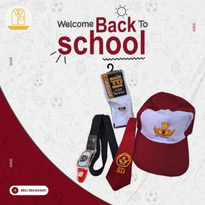 topi merah putih sd gesper kaus kaki dan dasi laki laki sd di bordir