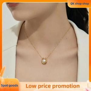 ✨QK shop✨ Stainless Steel New Charm U-shape Pearl Pendant Necklace Earrings For Women Bride Chokers Non-fading Jewelry Gift