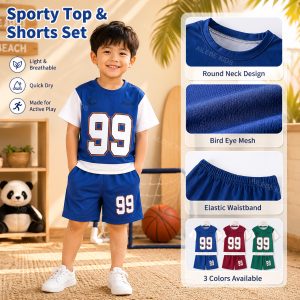 AILEBE Kids Sets Terno For Boys Summer Sporty Short Sleeve Top And Shorts Set 100% Bird Eye Mesh Breathable Quick Dry Color Block Active OOTD Pambahay Outdoor Play Lightweight Comfortable