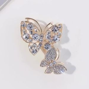 Elegant Butterfly Brooch for Women Alloy Rhinestone Flower Pin Simple and Chic Suit Dress Accessory