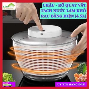 CHẬU - RỔ QUAY VẮT TÁCH NƯỚC LÀM KHÔ RAU BẰNG ĐIỆN (4.5L) "BAHAMAR" có thể sạc lại bằng USB chỉ cần bật nút nguồn để khởi động và tự động dừng sau 20 giây. Pin 1500mAh có thể sử dụng được 60 lần