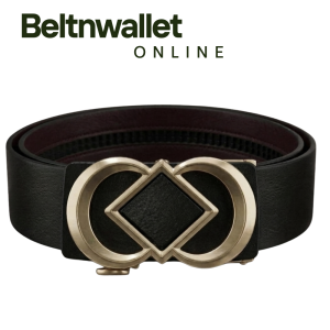 Women’s Leather Belt with Geometric Gold Buckle - Black Minimalist Belt Korean Style Jeans Accessory