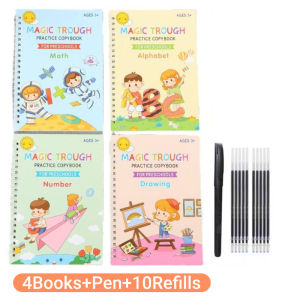 4 Pcs Set Kids Copybook English Practice Writing Book Reusable Learning Copybook With Pen