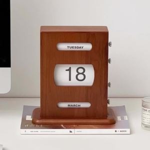 FFBH Cherry Wood Calendar Desktop Perpetual Calendars Living Room Vintage ‌ Desk Accessories Bedroom Nightstand Miniature Ornament 4Y1Z7