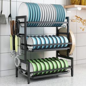 3 Layer Dish Rack Rak Pinggan Stainless Steel Kitchen Dish Drainer Racks Utensil Holder Plate Storage Organizer