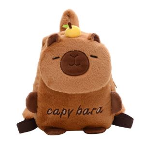 DYJKOUG Embroidered Capybara Plush Backpack PP Cotton Thickened Large Capacity School Bag Adjustable Straps Brown Cartoon Animal Daypack Girls