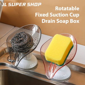 JustLiving Kitchen Sink Bracket Leaf Shape Drain Soap Holder Rotatable Suction Cup Fixed Soap Dish for Bathroom Quick Drain Drain Rack Storage Box Toilet Soap Container Box