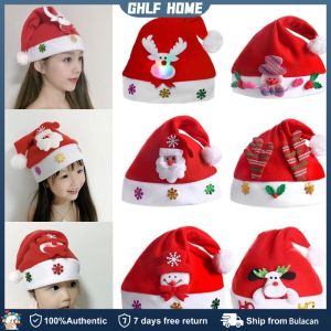 Light Up LED Christmas Hat Flannel Xmas Santa Claus Snowmen Christmas Party Hat for Adults and Kids Christmas Decor