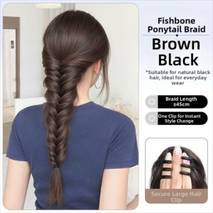 DJDK 18 Inch Fishbone Braids Ponytail Extensions Long Claw Clip Handmade Braids Pony Tails Elegant Sweet Twist Braid Hairpiece for Women