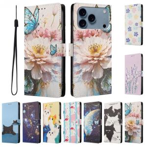 Cute Cat Leather Wallet Flip Case For Motorola Moto G04 G04S G05 G06 G15 G24 G34 G35 G40 Fusion G45 G54 Power G55 G60 G71S G82 G84 G85 G96 4G 5G Card Slot Holder Back Cover Casing