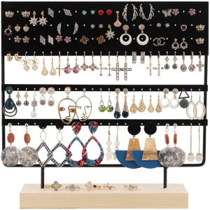 3 Layers Wrought Iron Earring Display Stand 69/144 Holes Square Jewelry Holder Gift